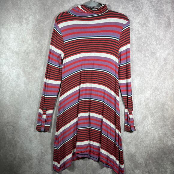 Anthropologie Maeve Swing Dress Womens M Purple Striped Turtleneck Knee Length - Picture 5 of 9